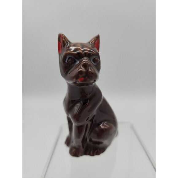 Brown Boxer Dog Miniature Statue Redware Ceramic Earthenware Japan Primitive 3” - Picture 1 of 12